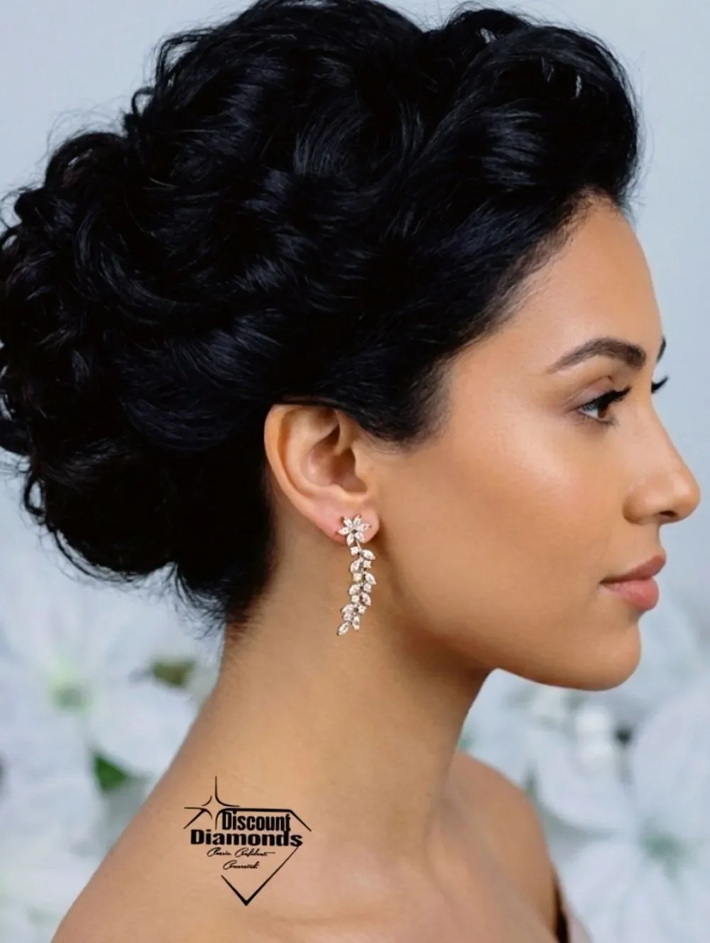 Clear White Moisanitte Ear Climber Earrings on 18K Yellow Gold over 925 Silver